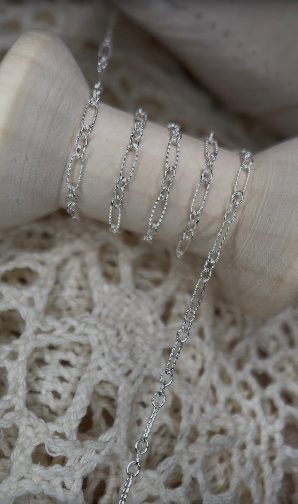 Sterling Silver Textured Long and Short Oval Chain