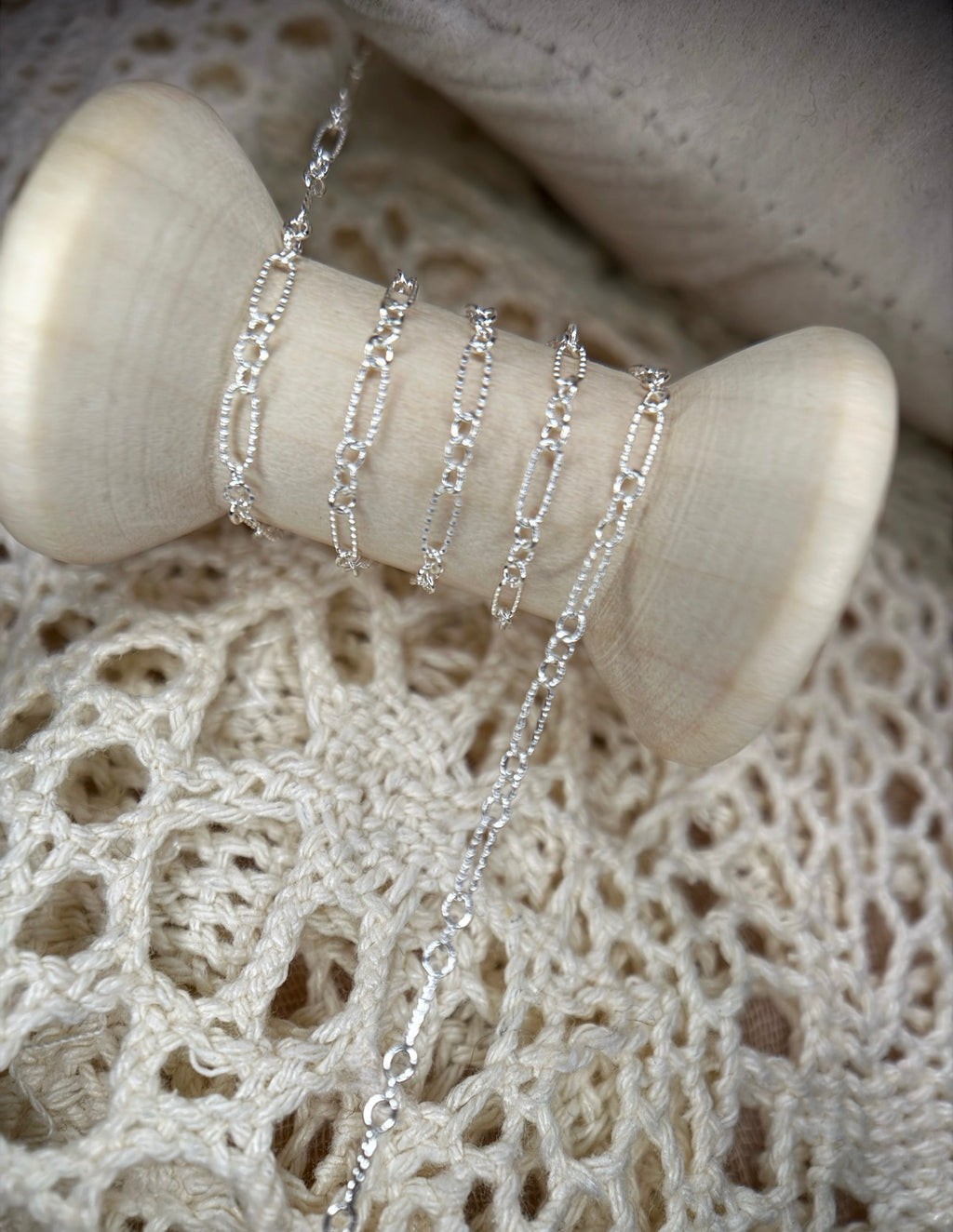 Sterling Silver Textured Long and Short Oval Chain