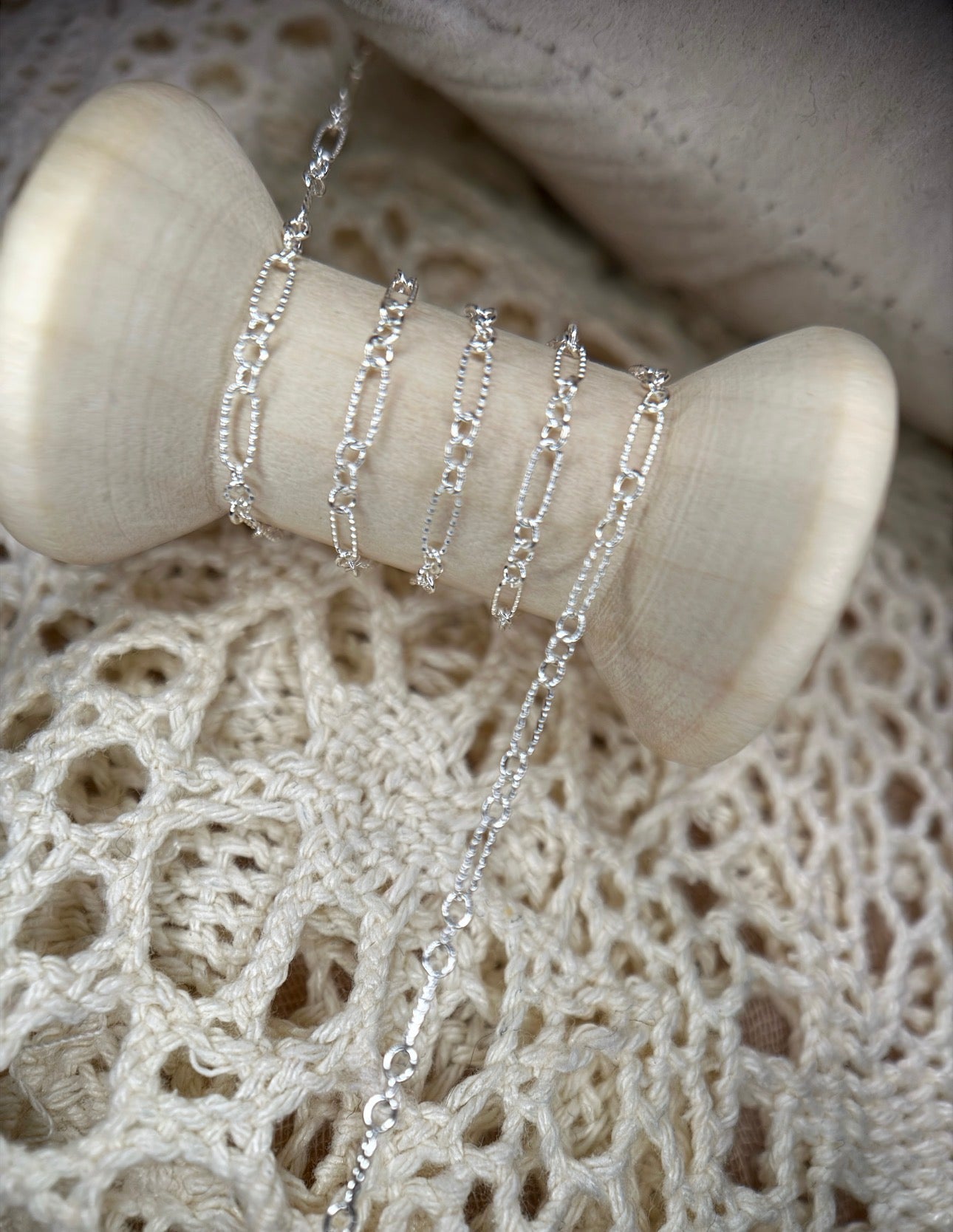 Sterling Silver Textured Long and Short Oval Chain