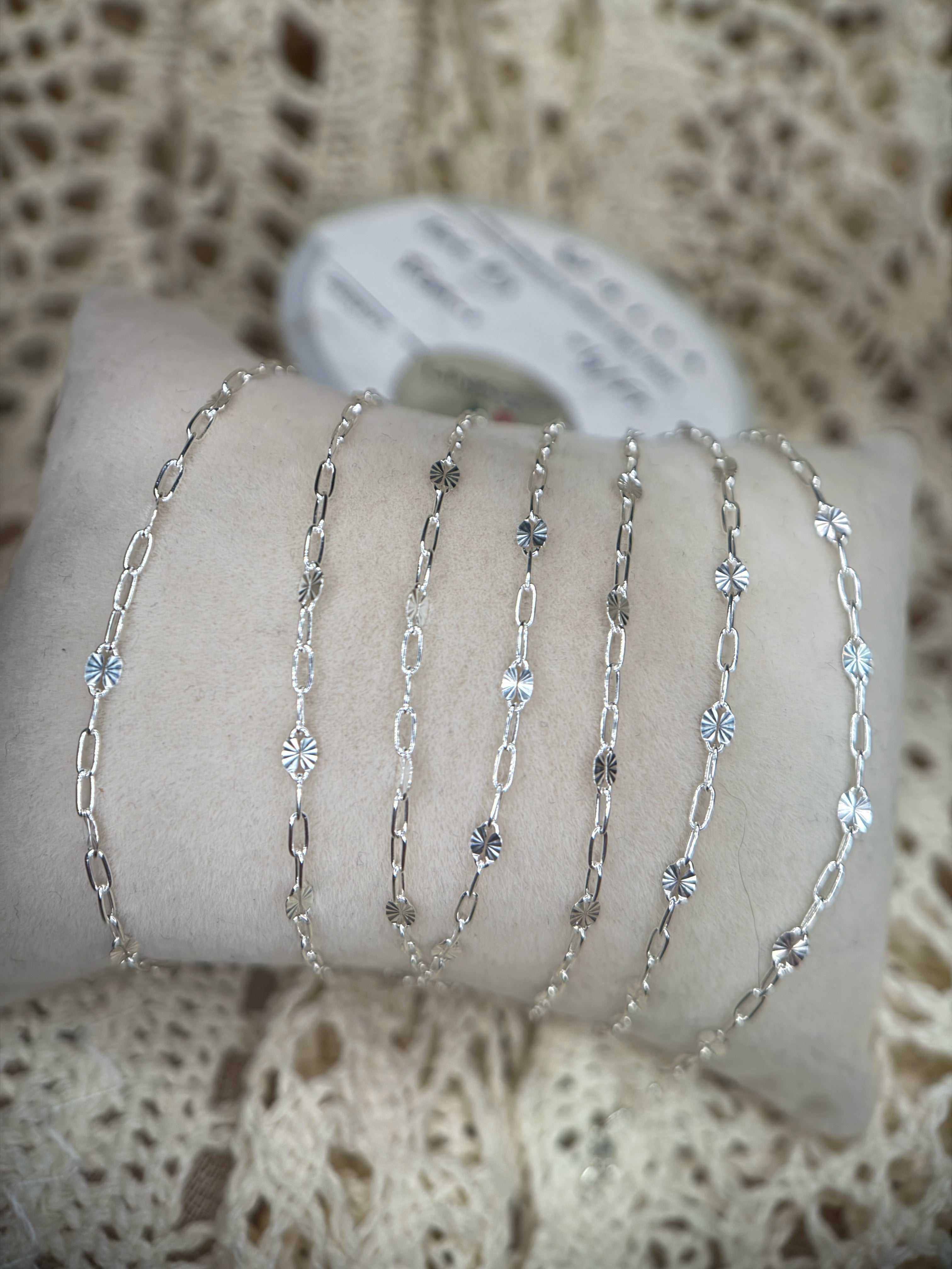 Sterling Silver Starburst Small Paper Clip Link Chain 1:3