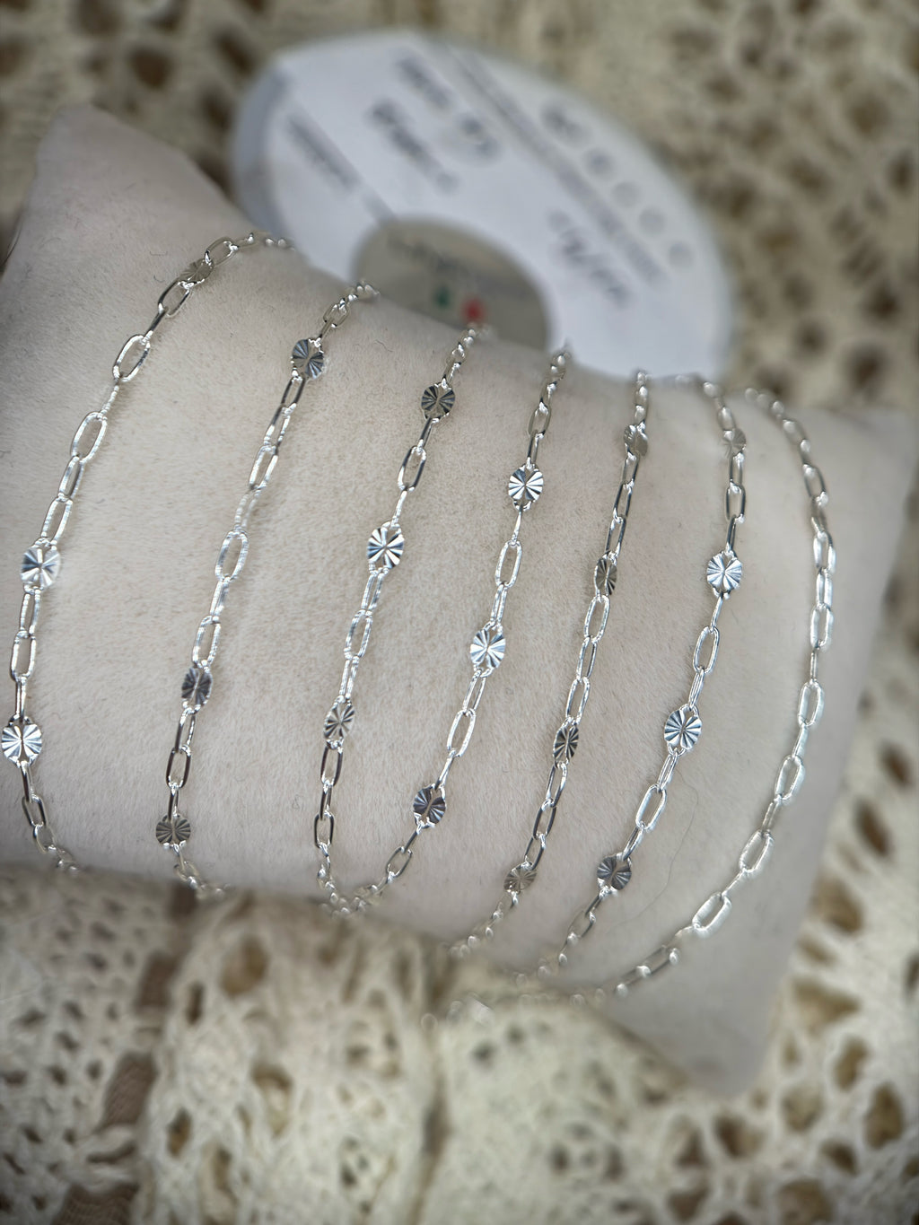 Sterling Silver Starburst Small Paper Clip Link Chain 1:3