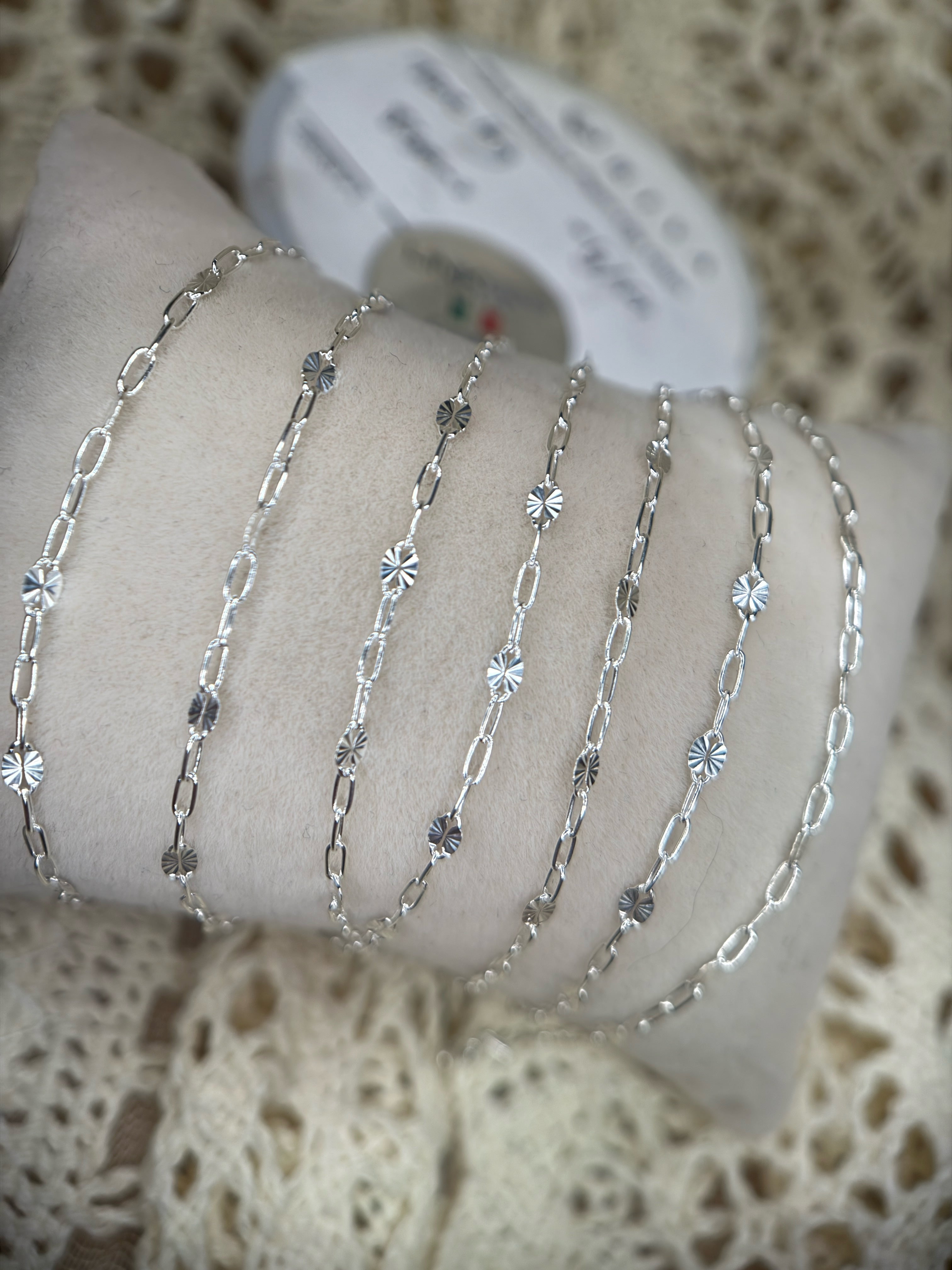 Sterling Silver Starburst Small Paper Clip Link Chain 1:3
