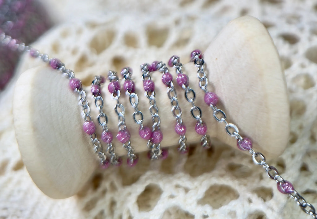 Barbie Pink Enamel | 304 Stainless Steel Satellite Chain