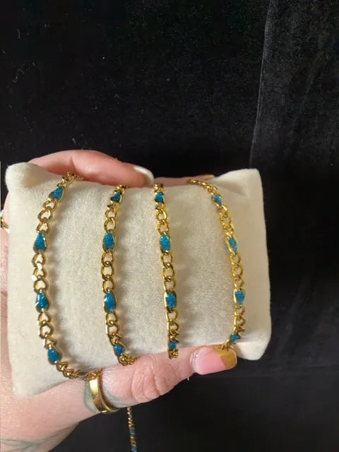 Blue Enamel | PVD Gold Figaro Chain