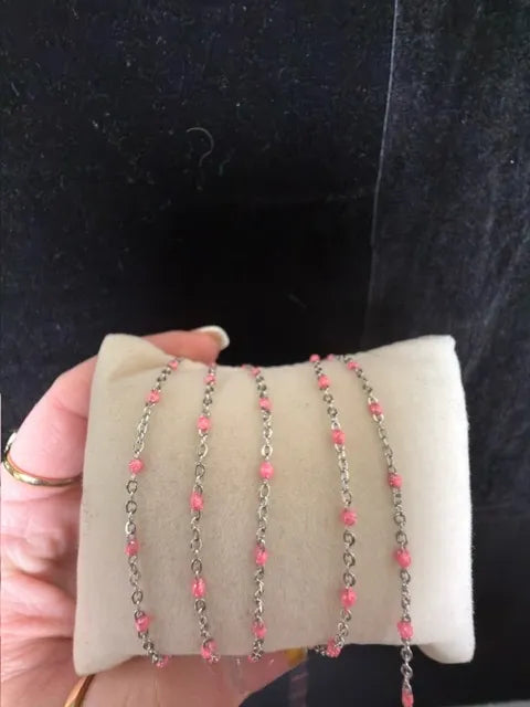Sparkly Bright Pink Enamel | Stainless Steel Satellite Chain