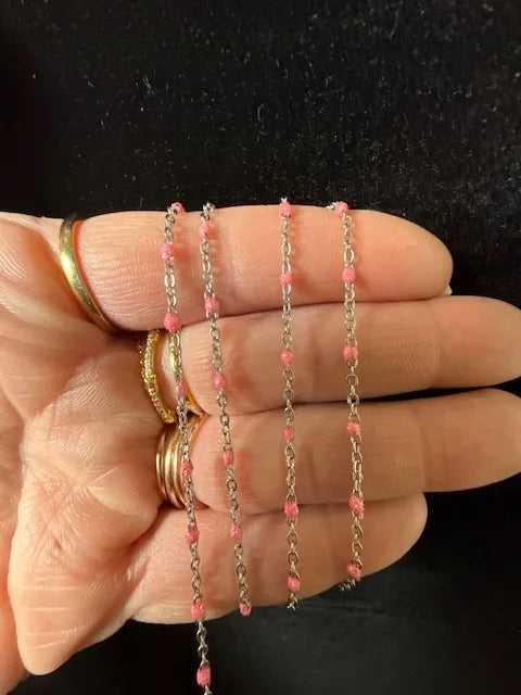 Sparkly Bright Pink Enamel | Stainless Steel Satellite Chain