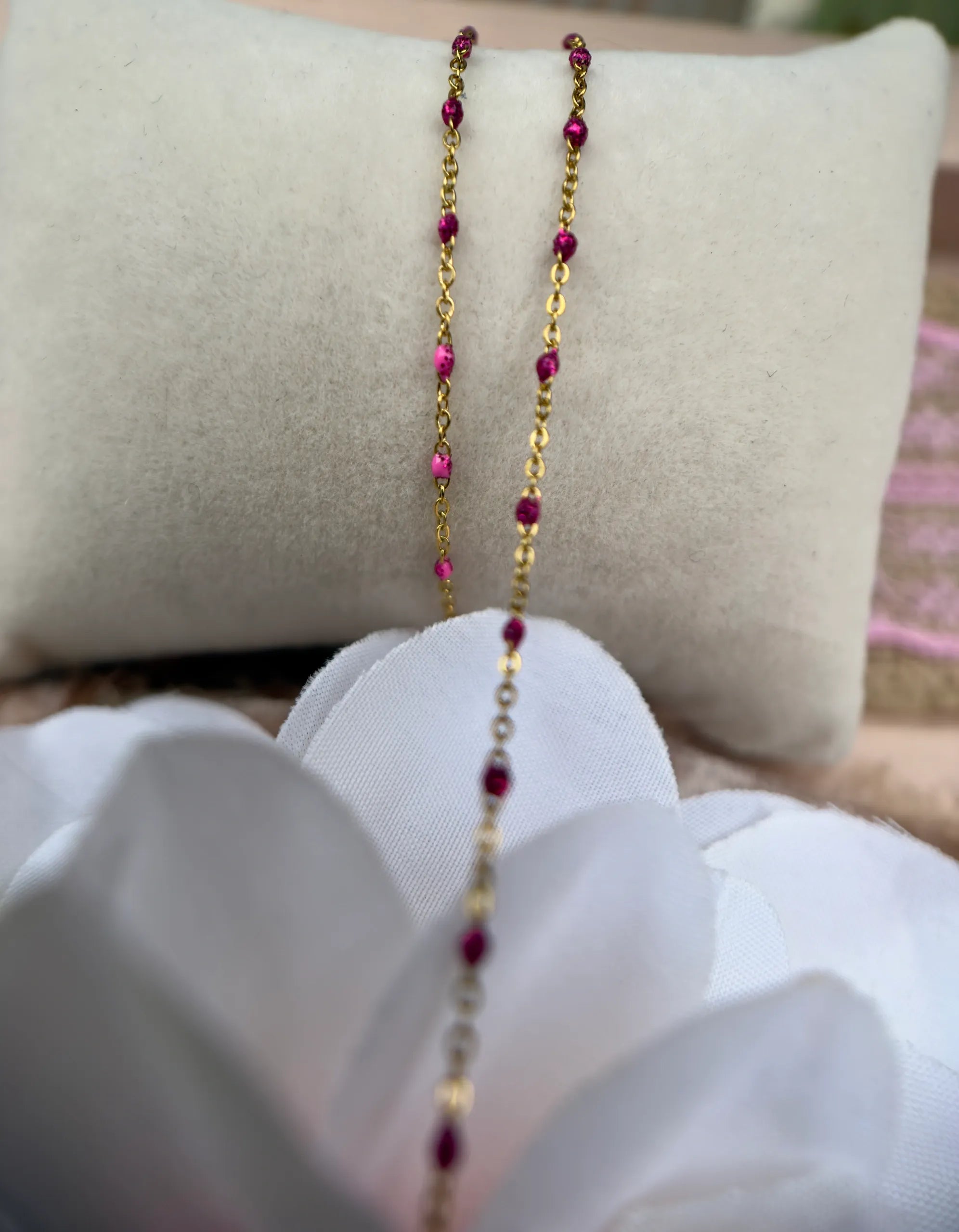 Rosie Pink Enamel | Dainty PVD Gold Satellite Chain