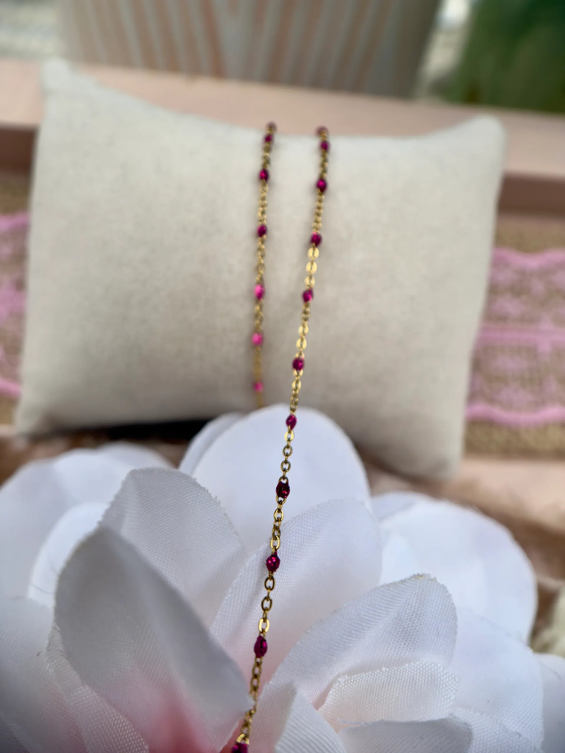 Rosie Pink Enamel | Dainty PVD Gold Satellite Chain