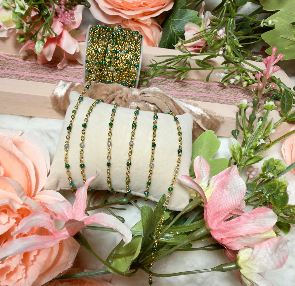 Enchanted Forest Green Enamel | 14K PVD Gold Satellite Chain