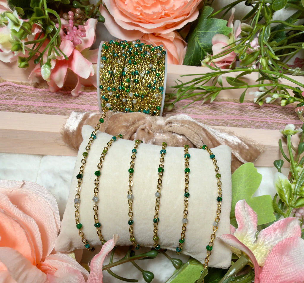 Enchanted Forest Green Enamel | 14K PVD Gold Satellite Chain
