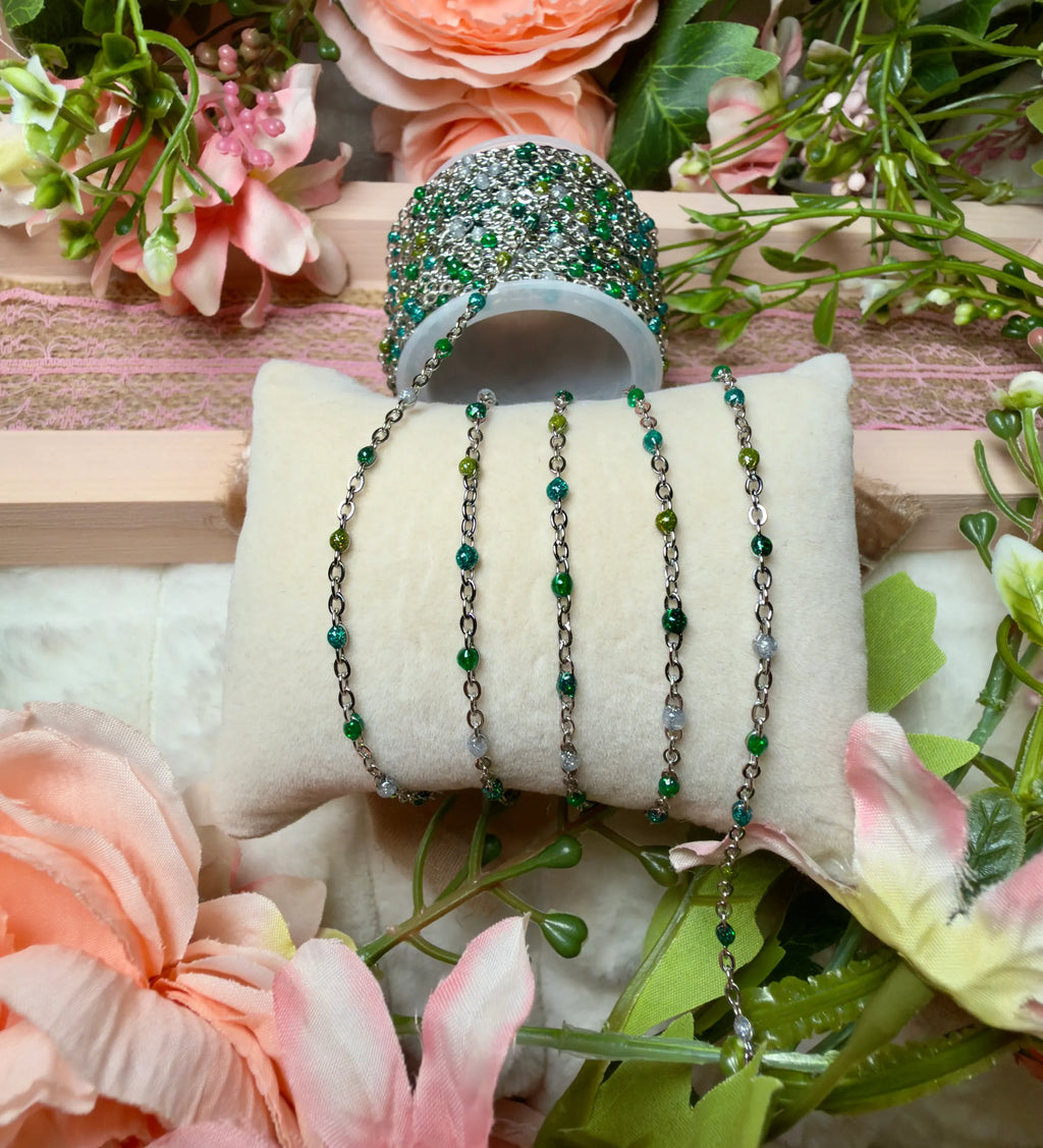Emerald Forest Green Enamel | 316 Stainless Steel Satellite Chain