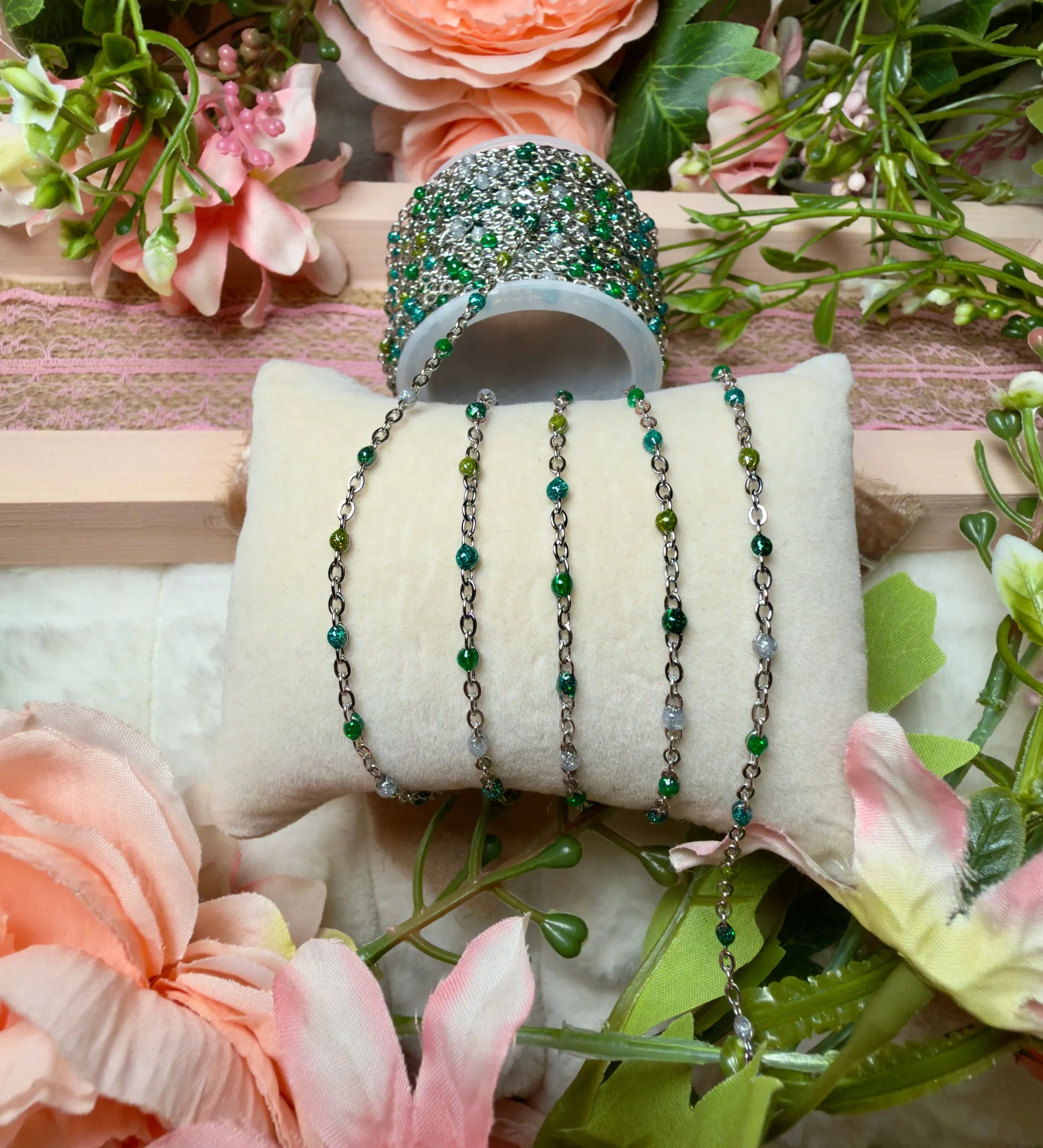 Emerald Forest Green Enamel | 316 Stainless Steel Satellite Chain