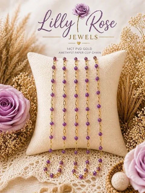 Amethyst | 14K PVD Gold Paper Clip Chain