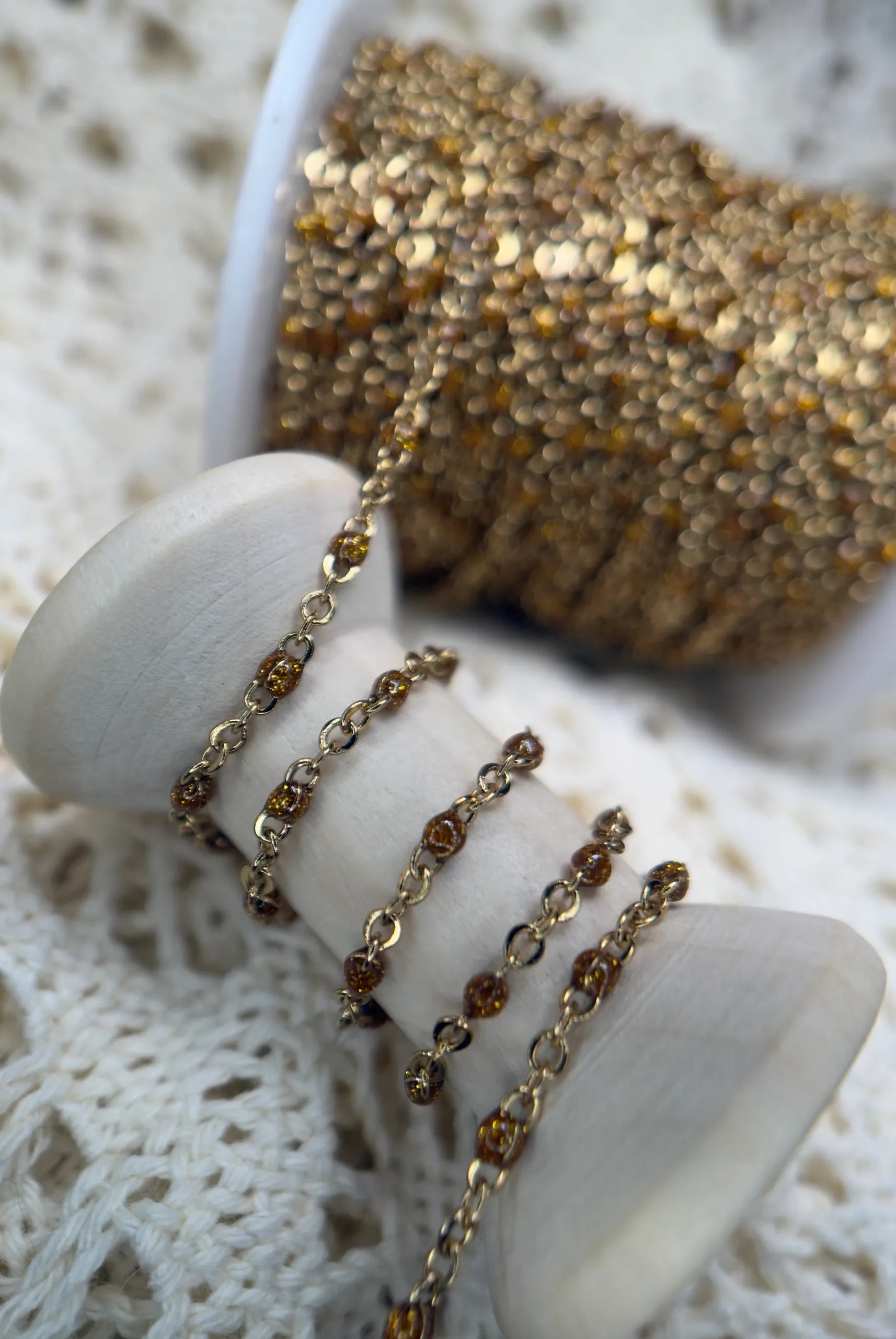 Golden Stardust™ Enamel | 14k PVD Gold Over Surgical Stainless Steel Satellite Chain