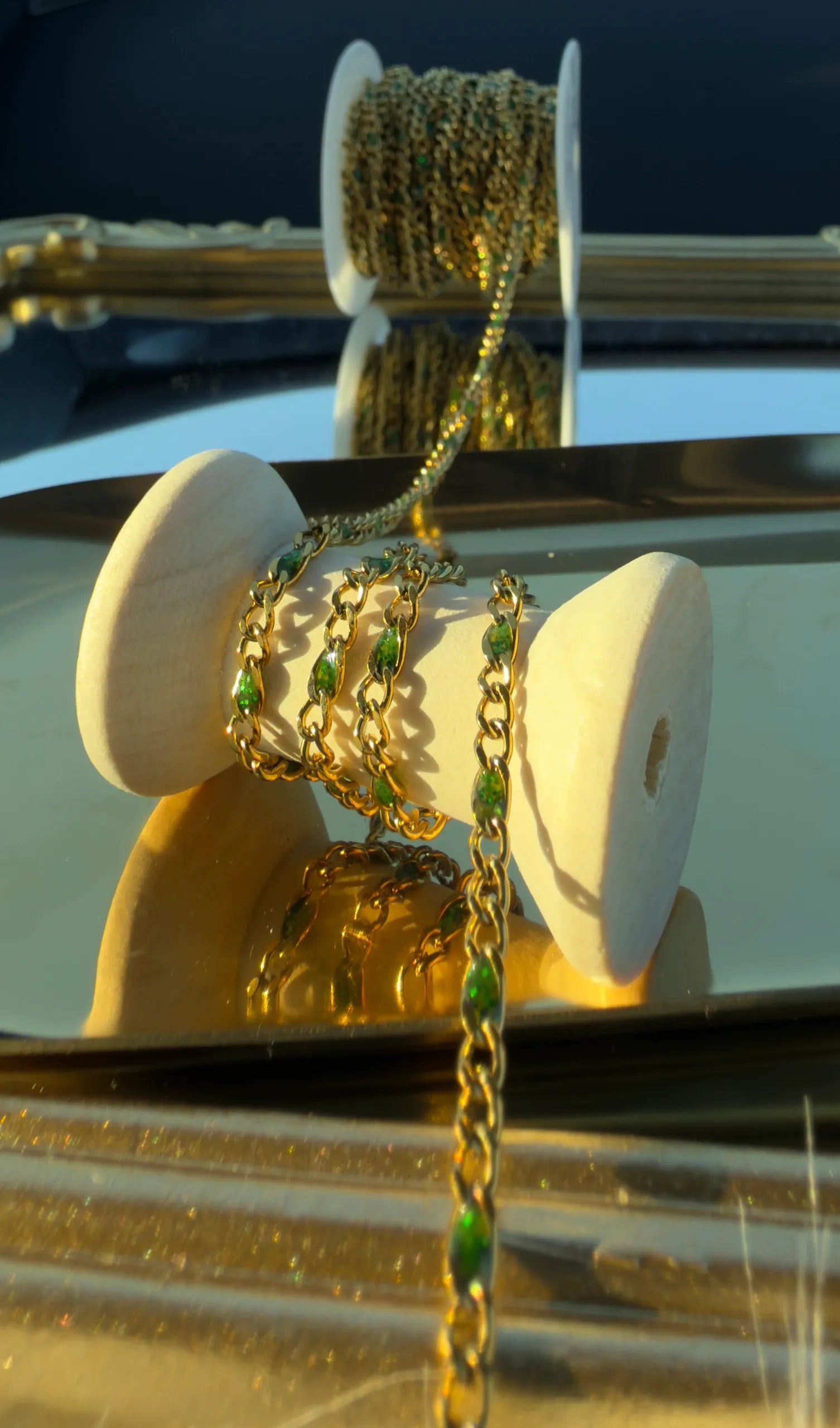 Green Enamel | PVD Gold Figaro Chain