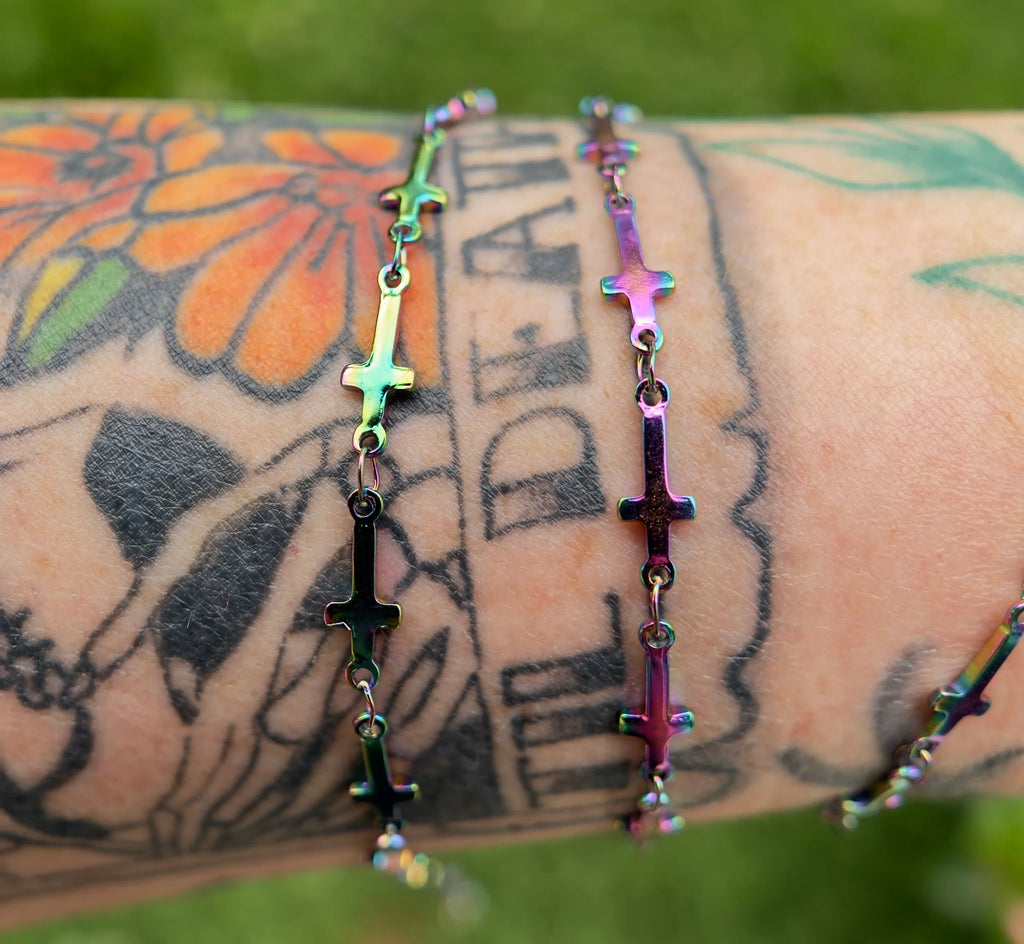 Iridescent Stainless Steel Cross Chain