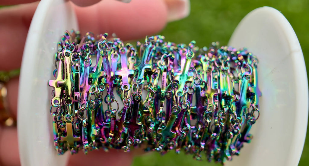 Iridescent Stainless Steel Cross Chain