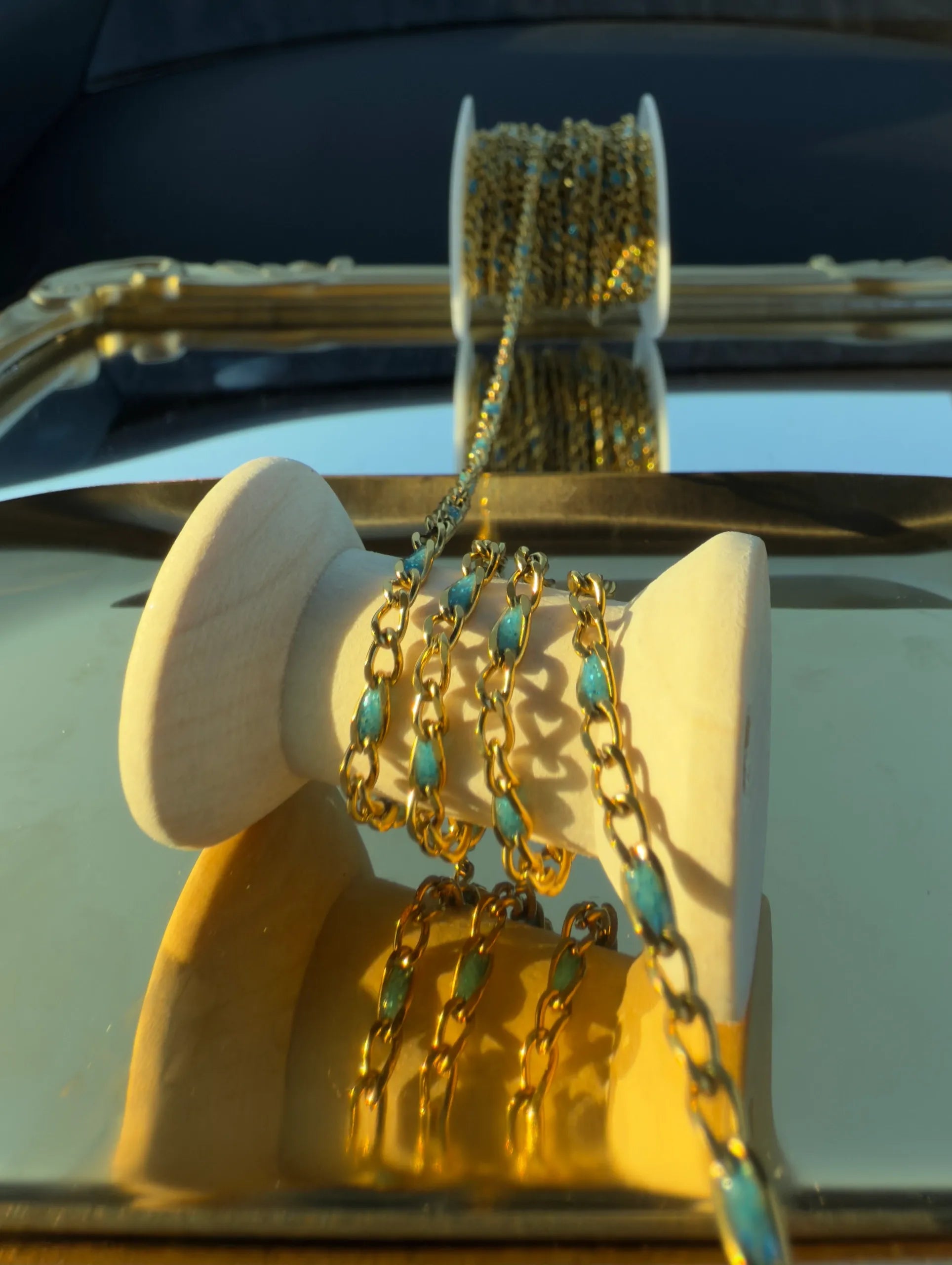 Light Blue Enamel | PVD Gold Figaro Chain
