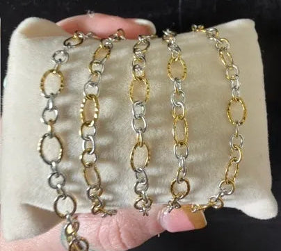 Mixed Metal Textured Oval Link Chain