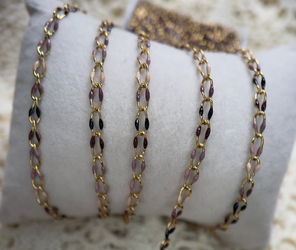 Mocha Enamel | PVD Gold Oval Chain