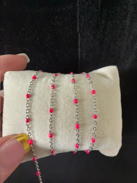 Neon Pink Enamel | Stainless Steel Satellite Chain