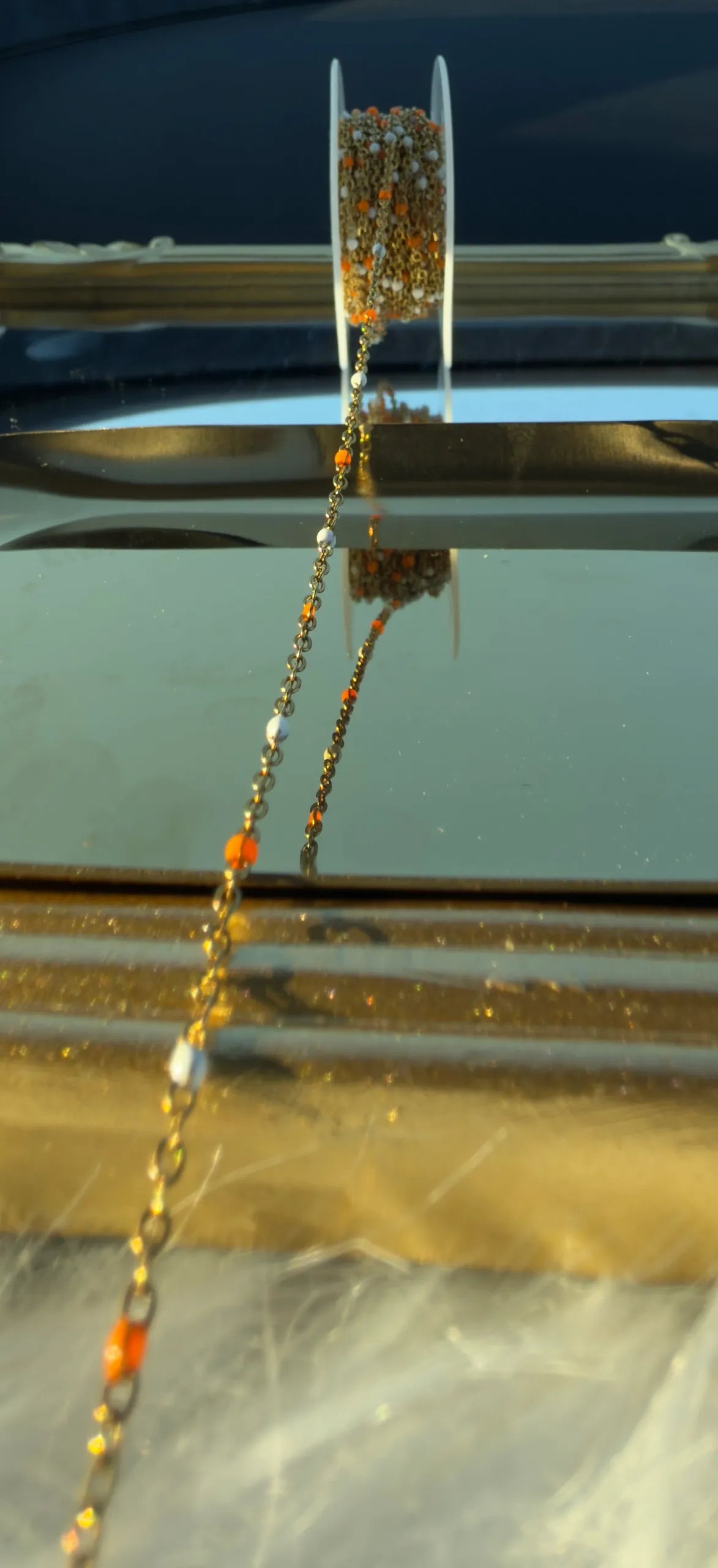 Orange and White Enamel | PVD Gold Chain