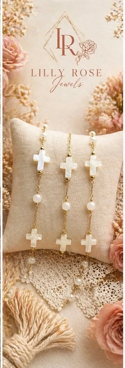 Pearl & Pearl Cross | PVD Gold Chain