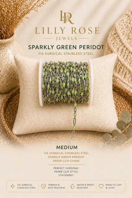 Sparkly Green Peridot ✨ | Paper Clip Chain
