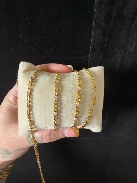 Pink Enamel | PVD Gold Figaro Chain