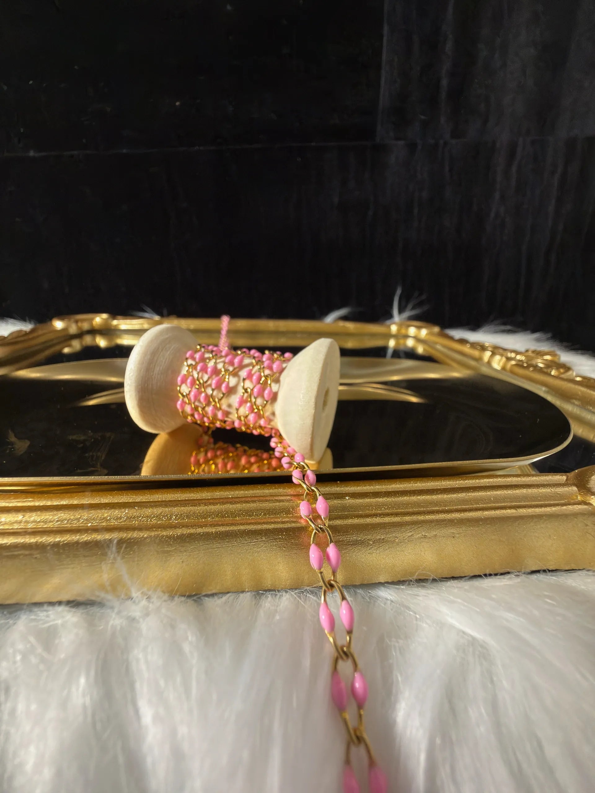 Pink Enamel | PVD Gold Oval Chain