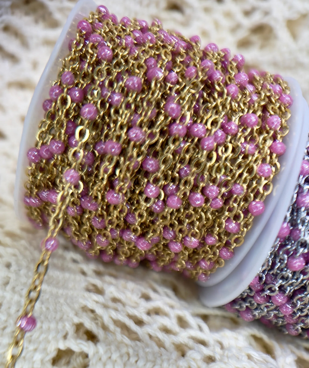 Barbie Pink Enamel | PVD Gold Satellite Chain