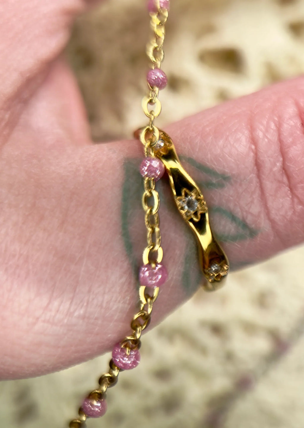 Barbie Pink Enamel | PVD Gold Satellite Chain
