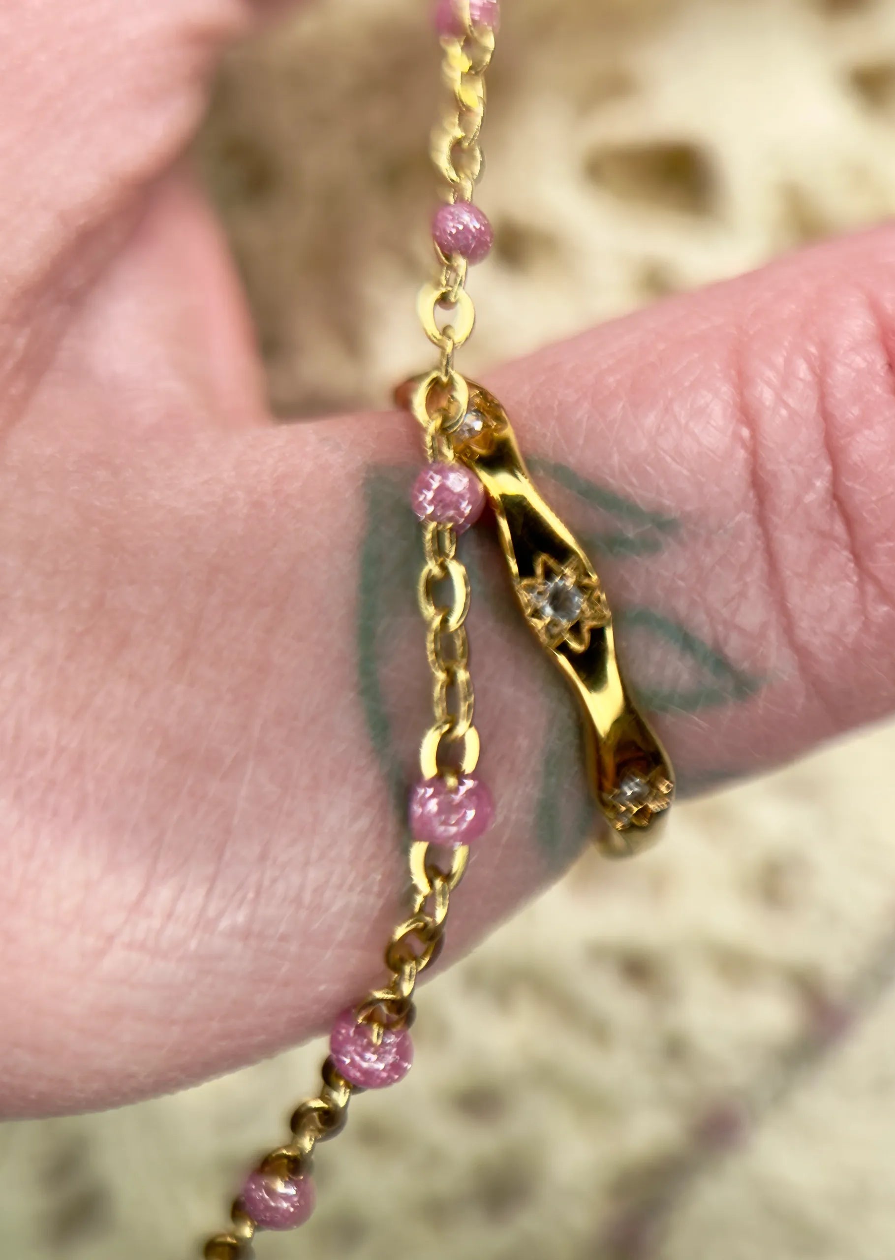 Barbie Pink Enamel | PVD Gold Satellite Chain