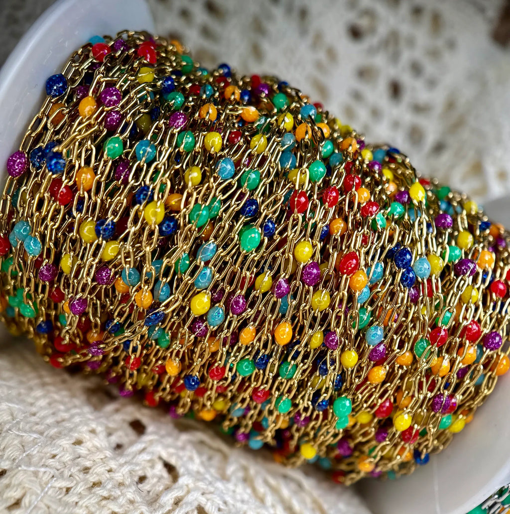 ROYGBIV Rainbow | 14K PVD Gold & 316 Surgical Stainless Steel Starburst Chain