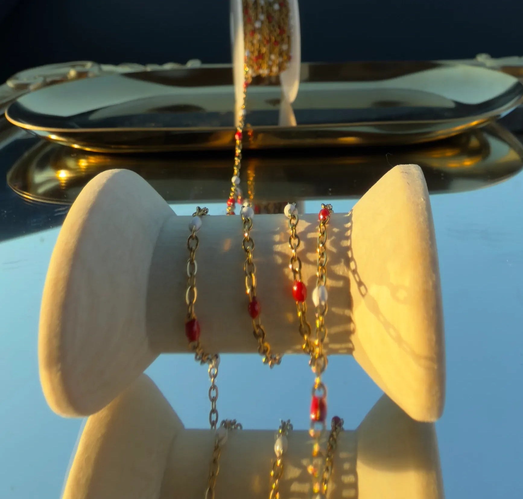 Red and White Enamel | PVD Gold Chain