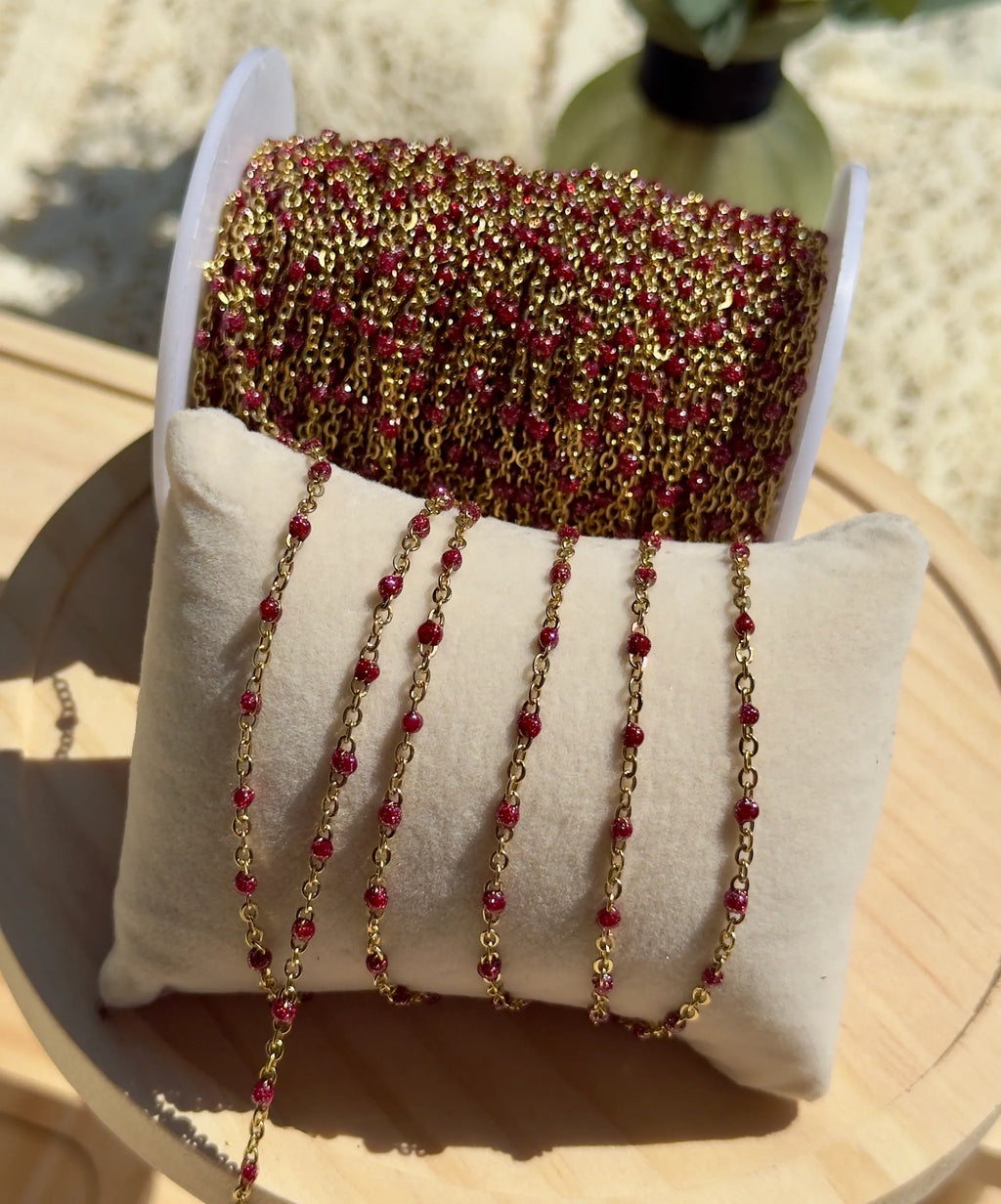Ruby Reign Sparkly Enamel | 14k PVD Gold Satellite Chain