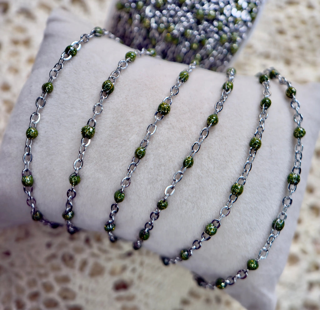 Sage Serenity Enamel | 304 Stainless Steel Satellite Chain