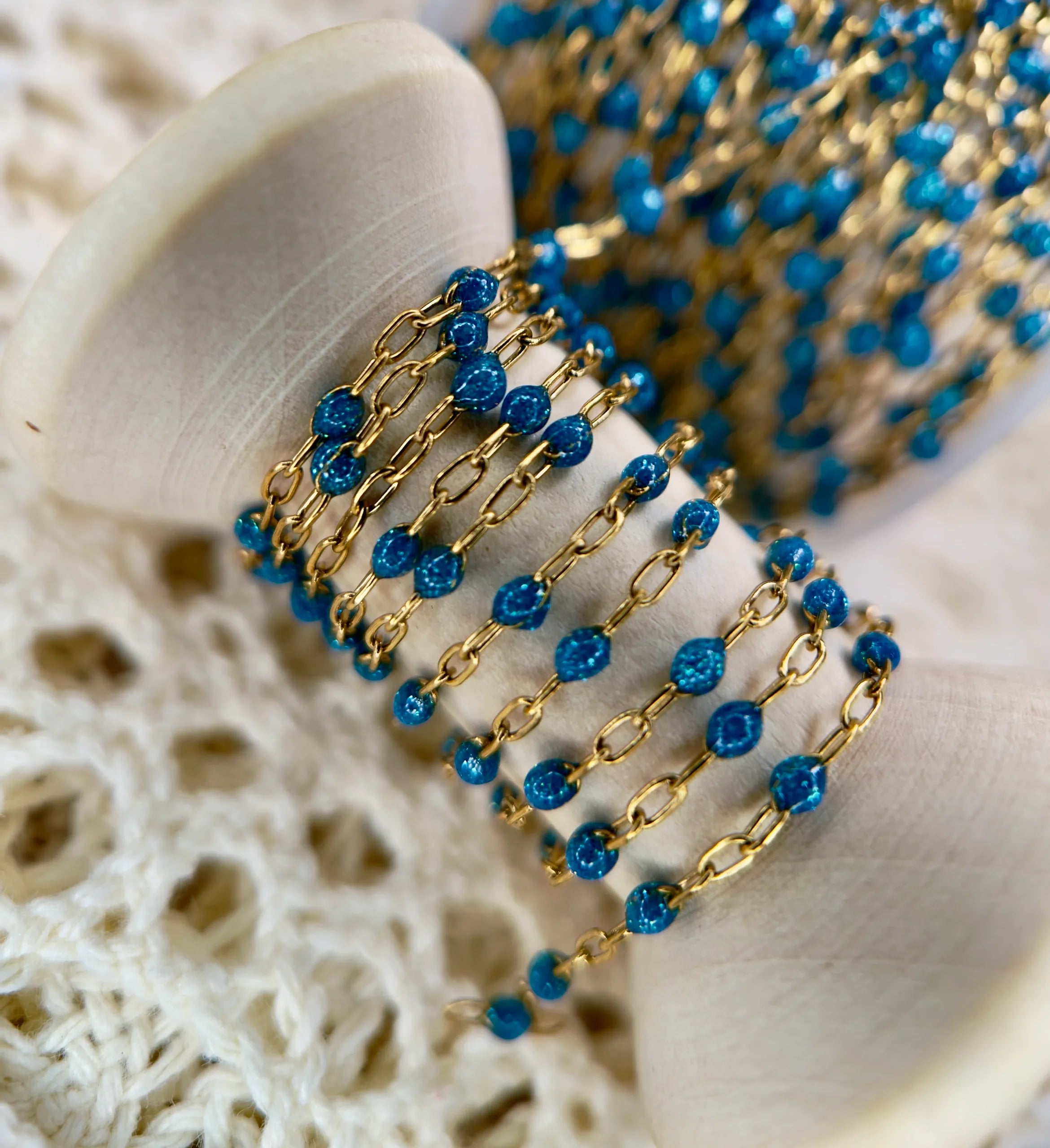 Sapphire Blue Enamel | 14k PVD Gold Paper Clip Chain
