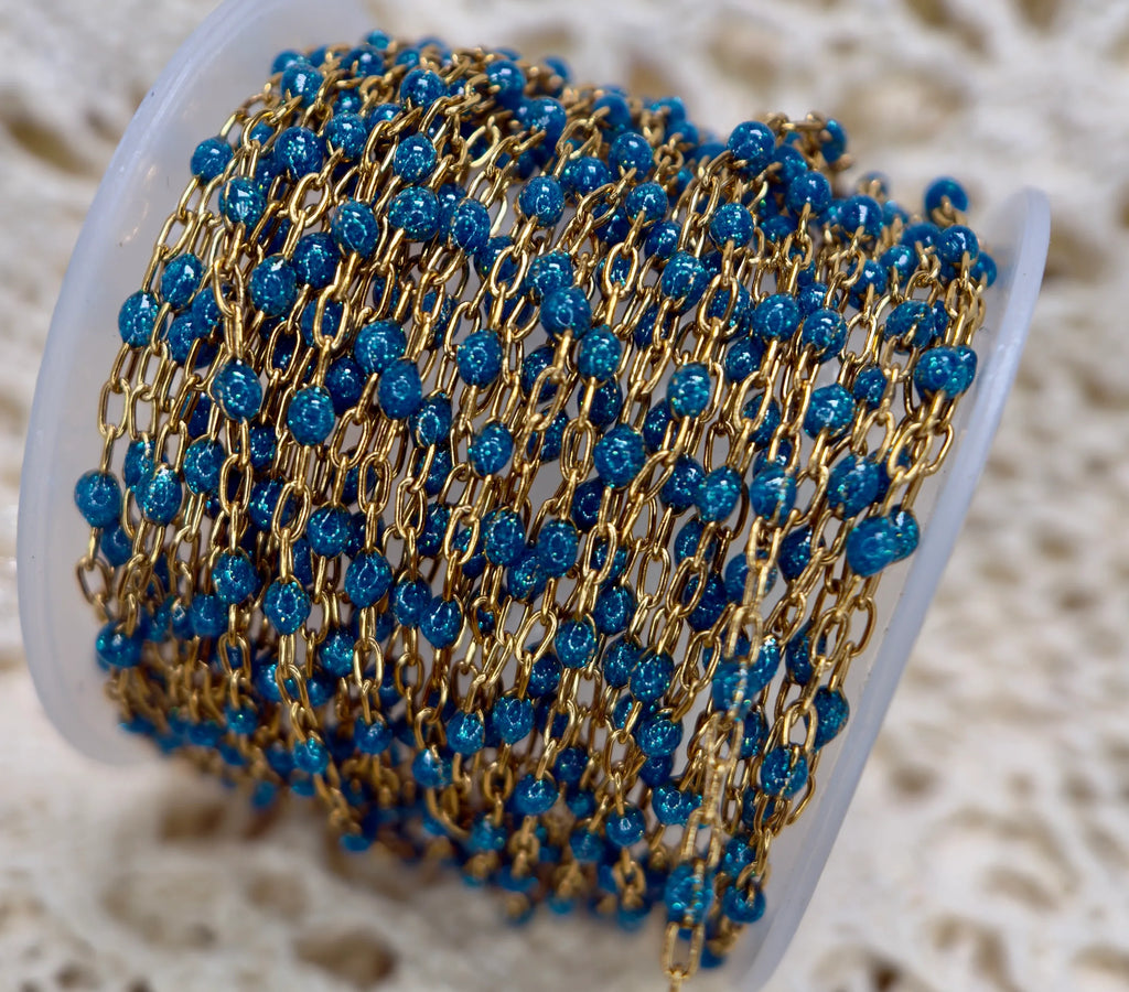Sapphire Blue Enamel | 14k PVD Gold Paper Clip Chain