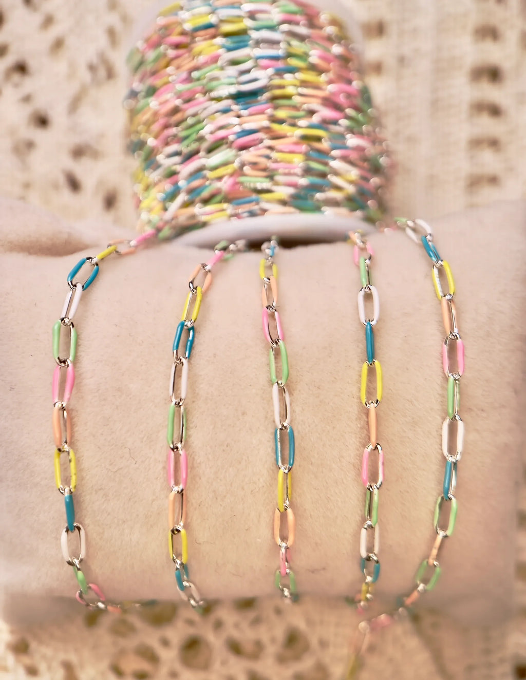 Seaside Sorbet Enamel | Stainless Steel Paper Clip Chain