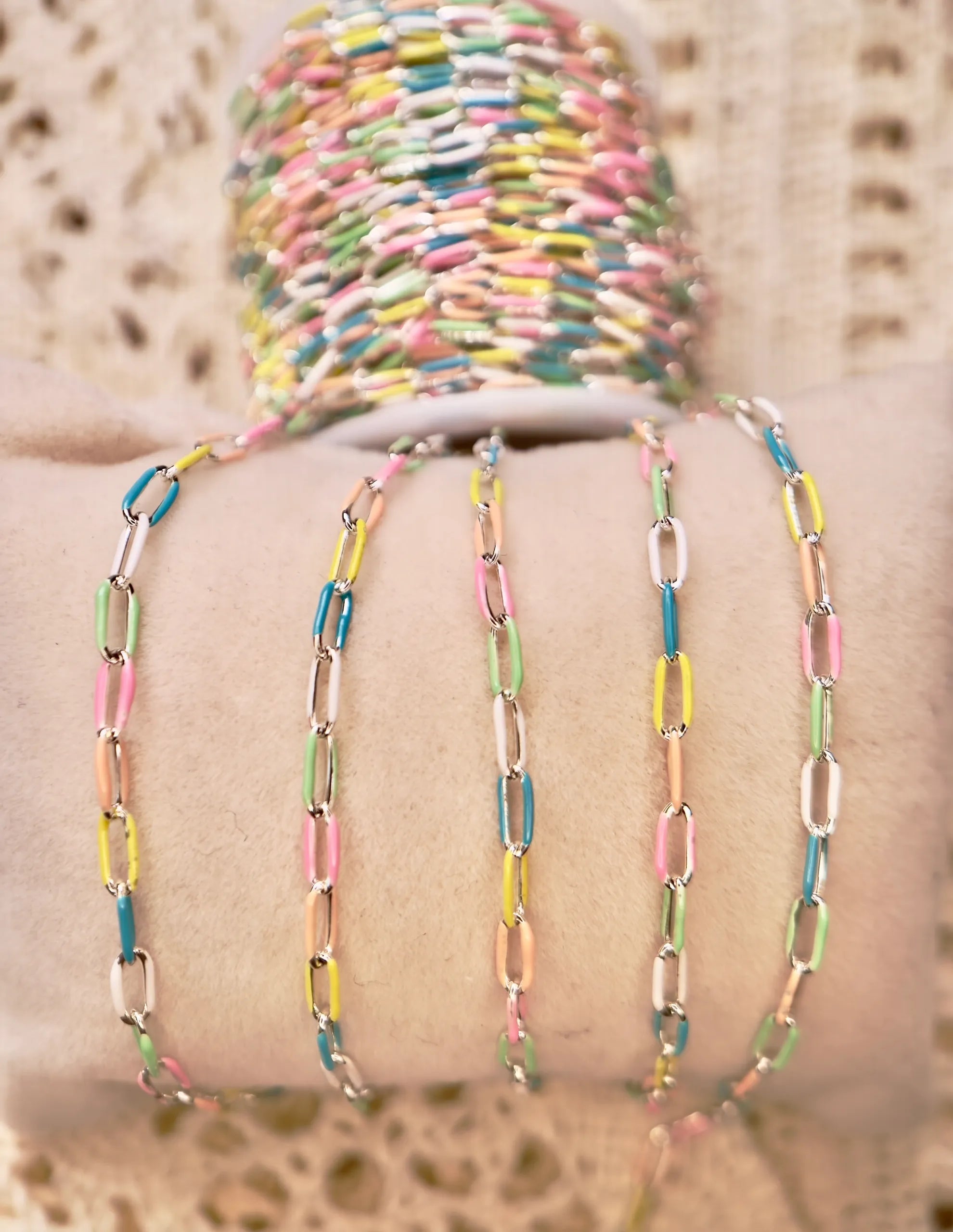 Seaside Sorbet Enamel | Stainless Steel Paper Clip Chain