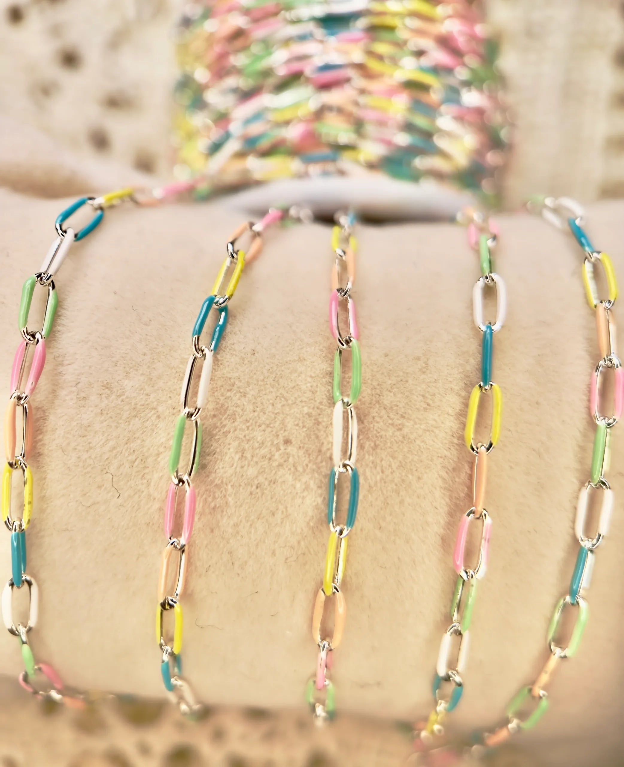 Seaside Sorbet Enamel | Stainless Steel Paper Clip Chain