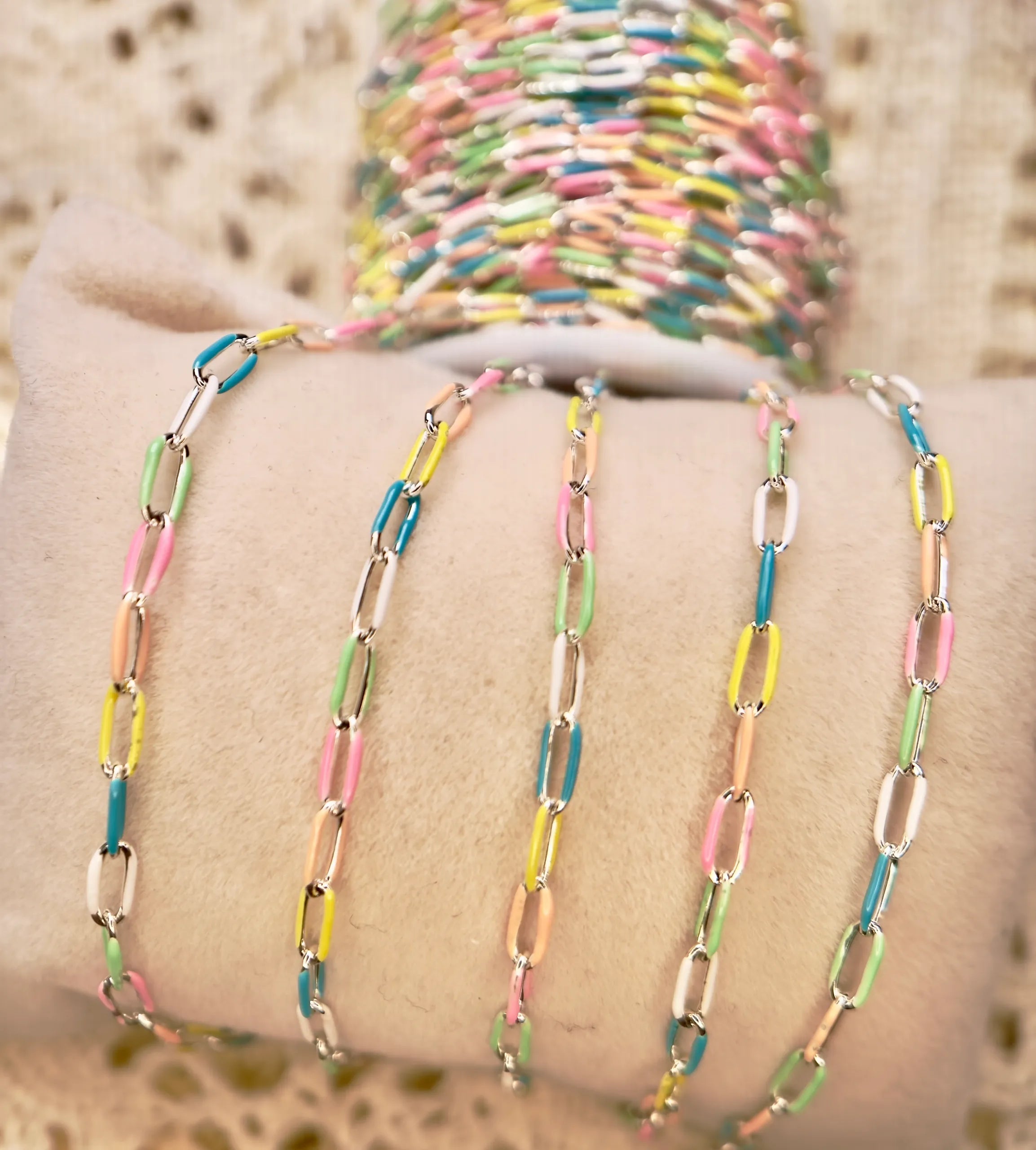 Seaside Sorbet Enamel | Stainless Steel Paper Clip Chain