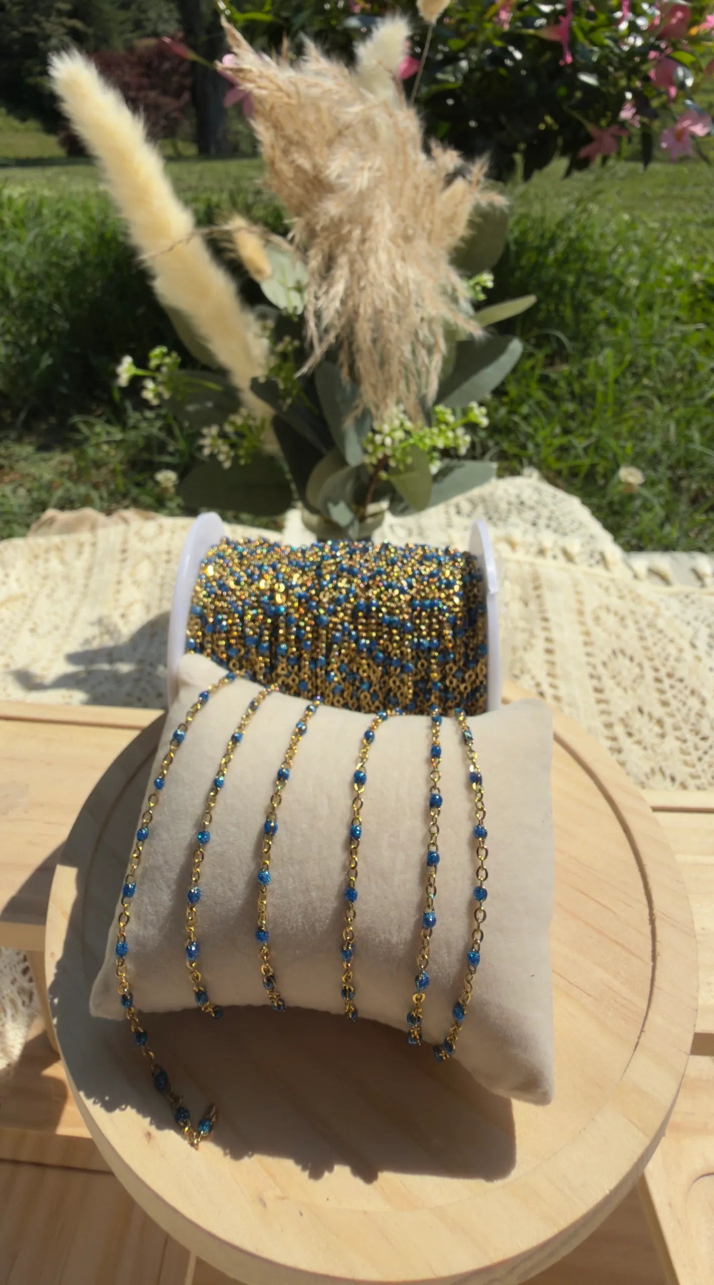 Sparkly Sapphire Blue | 14k PVD Gold Chain