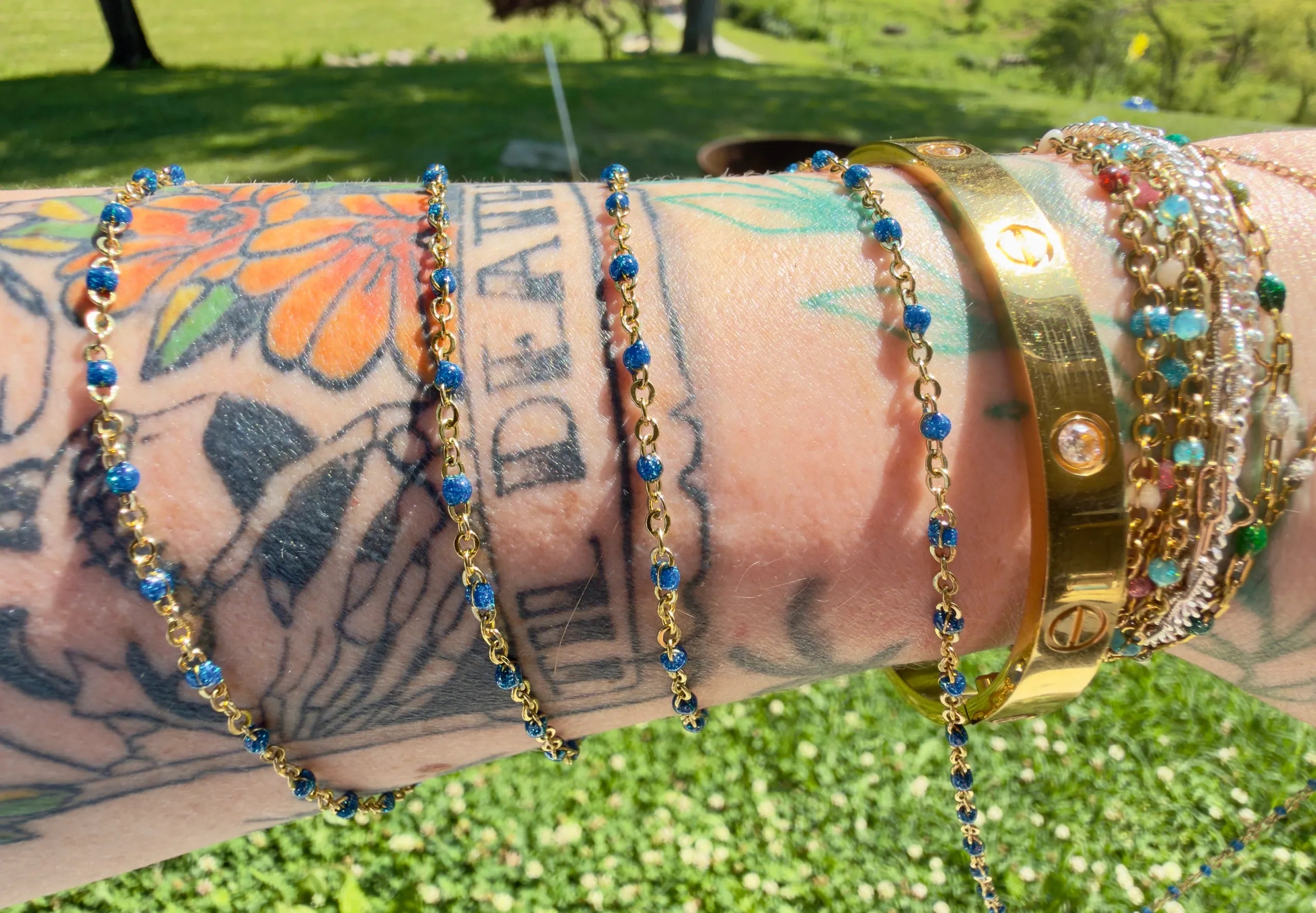 Sparkly Sapphire Blue | 14k PVD Gold Chain