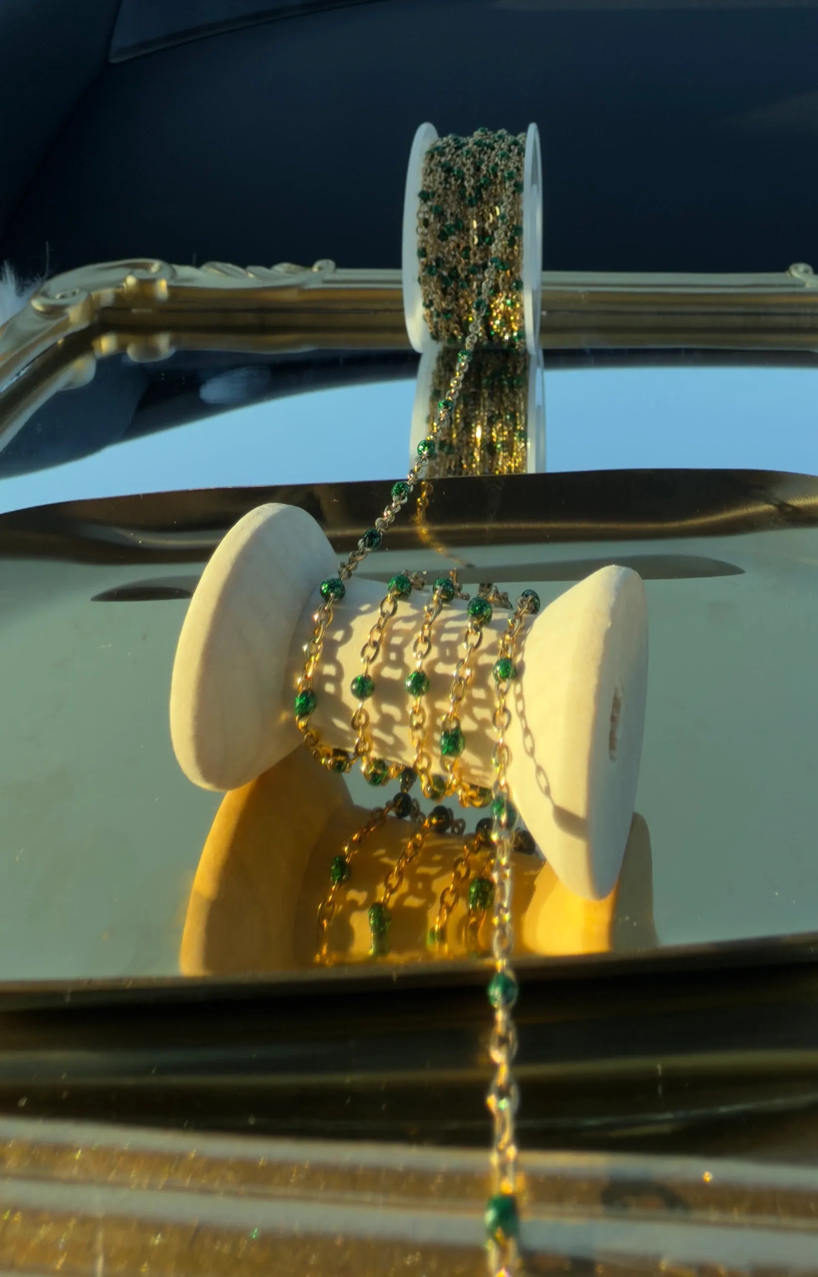 Sparkly Green Enamel | PVD Gold Satellite Chain
