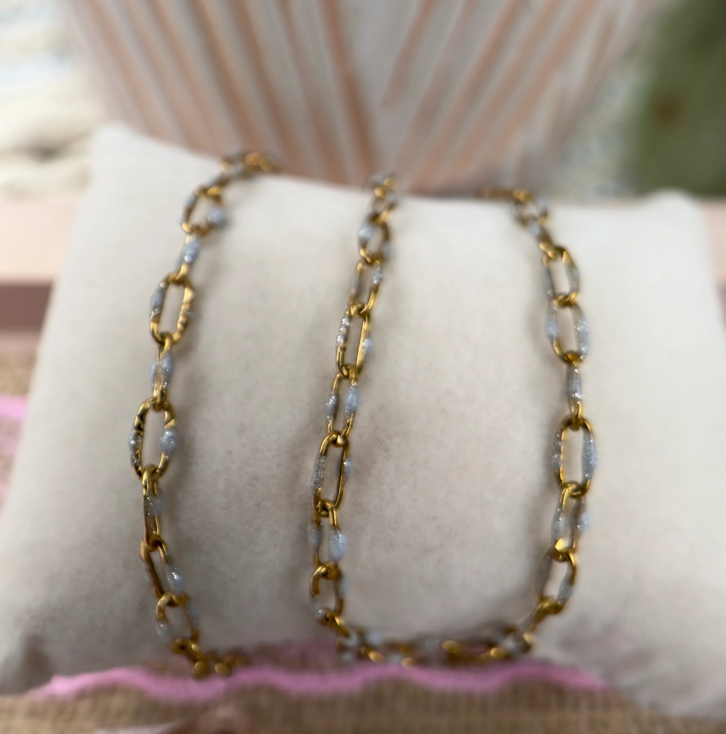 Sparkly Opalite Enamel | PVD Gold Paper Clip Chain