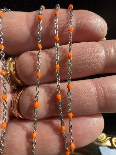 Sparkly Orange Enamel | Stainless Steel Satellite Chain