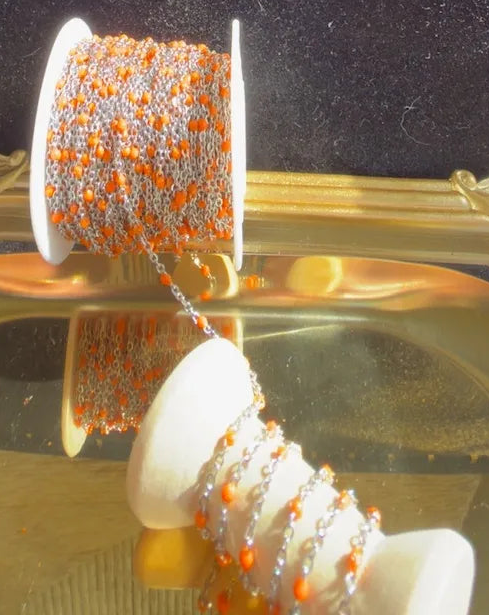 Sparkly Orange Enamel | Stainless Steel Satellite Chain