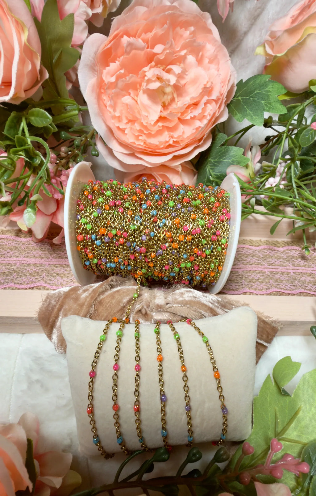 Summer Sunset Sparkly Beaded | 14K PVD Gold Satellite Chain